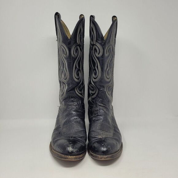 Tony Lama Boots Mens 8.5D Black Leather Western Cowboy Rodeo 8410 - Picture 3 of 11